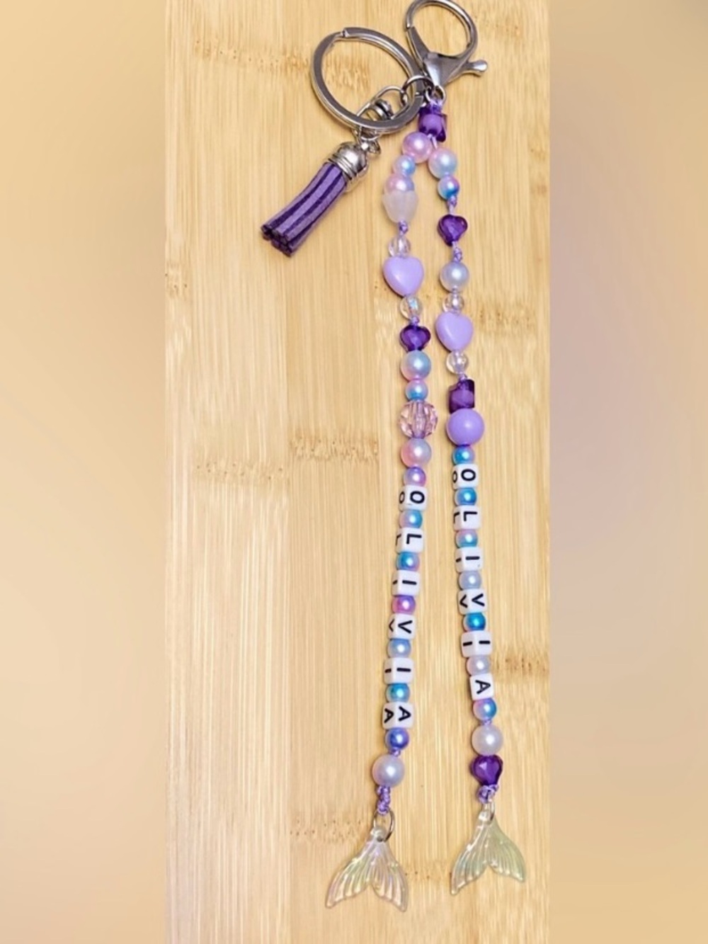 Keychain  beaded with personalized Name Olivia